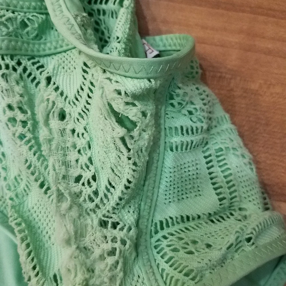 BECCA ONE PIECE SWIMSUIT MESH CROCHET MINT GREEN  XL